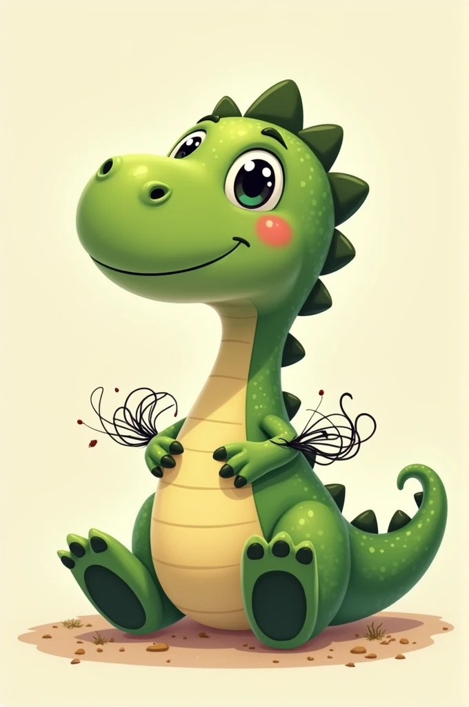 Cute animated green dinosaur ..  fits an image of black food hairs on the arms 
