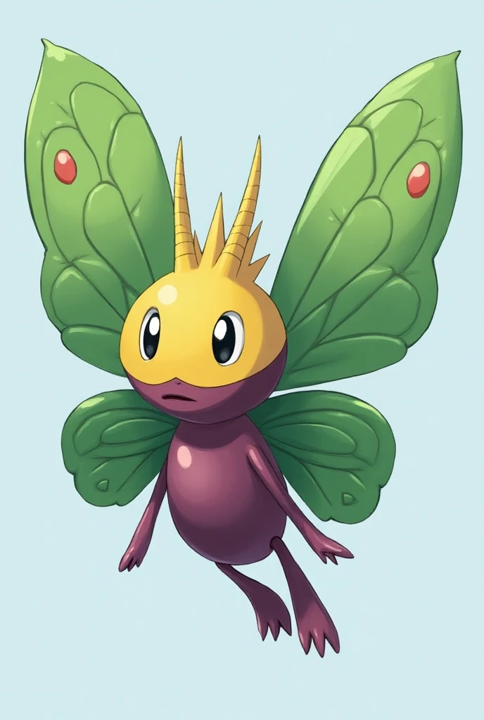  Pudox is a medium-sized ,  flyable and butterfly-like Pokémon with a mainly purple torso and green wings.  The beetle venom Pokémon has an elongated body and remarkably large ,  yellow compound eyes ,  in which three round ,  black single eyes Are .  grow...