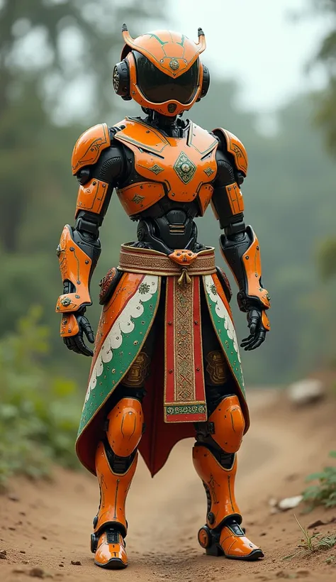 India Robot Ninja Prompt:Design a robot ninja that embodies the rich and diverse culture of India. This robot should reflect agility, stealth, and advanced technology while celebrating Indian heritage. Include the following elements:Appearance: Describe th...