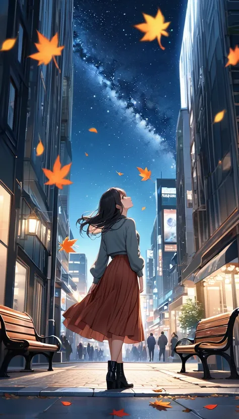  facing the opposite side of the audience，(((A girl staring at the stars in the sky:1.5)))、8k, Super detailed,  best quality, masterpiece, Super detailed,  were particular about every detail, high quality,  best quality,  High Resolution 、(最high quality:1....