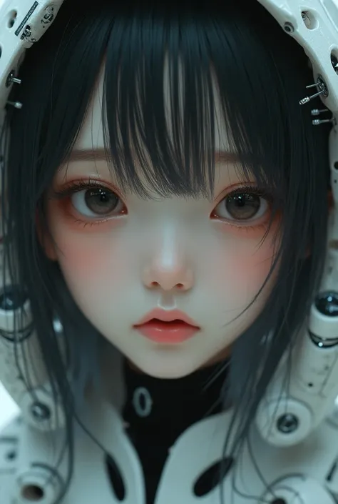 
a close up of a person , cyberpunk art, by Russell Dongjun Lu, fantasy art, render,  with a sad expression, alita battle angel, recusion beeple, ultra realistic picture, portrait of a teen robot, beautiful image, bjd, cyberpunk))), oilpunk, perfect androi...