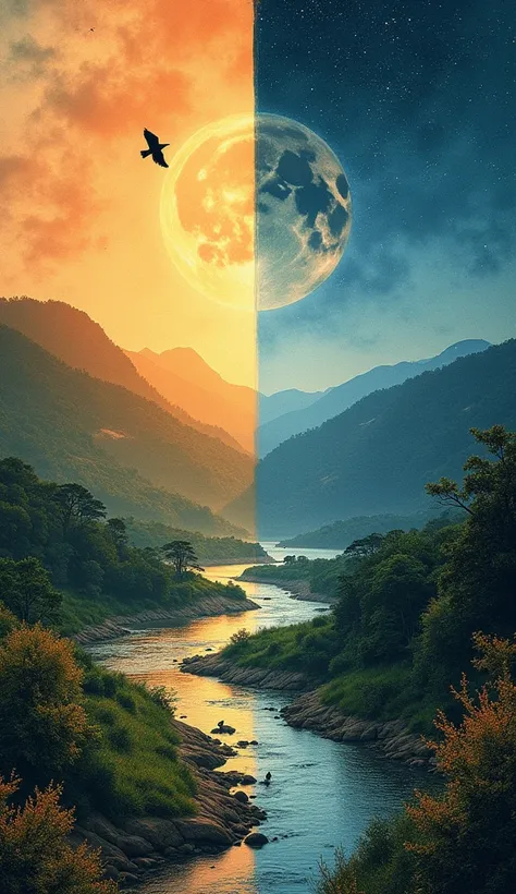 collage image of day and night