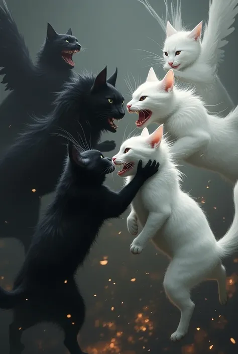 Black cats slash each other with white cats