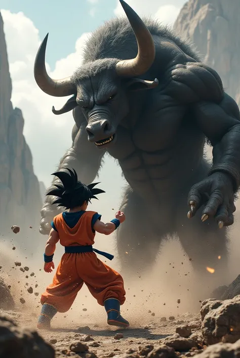 Goku battling a muscular ox