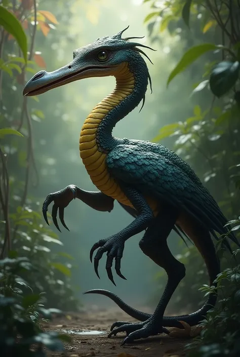 Create a hybrid creature combining the body of a snake and muscular giant Kingfisher 