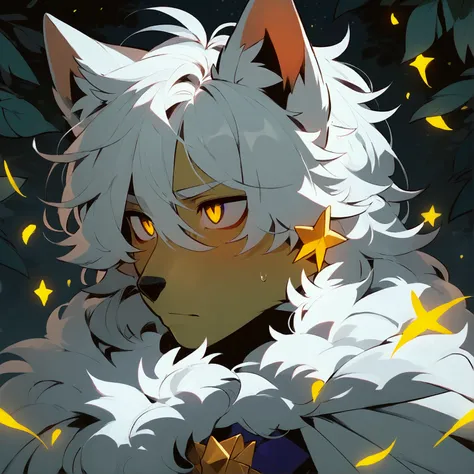 short detailed hair，Pure white hair，Japan School Uniform，Anime boys, boy, male, male fox, shoun，Anime moe art style, unknown artstyle, discord pfp ，Art in a somber and dull style, Half-body diagram，Gray fox ears，White fur，Orc symbaroum，Furry，solo，Dark pupi...