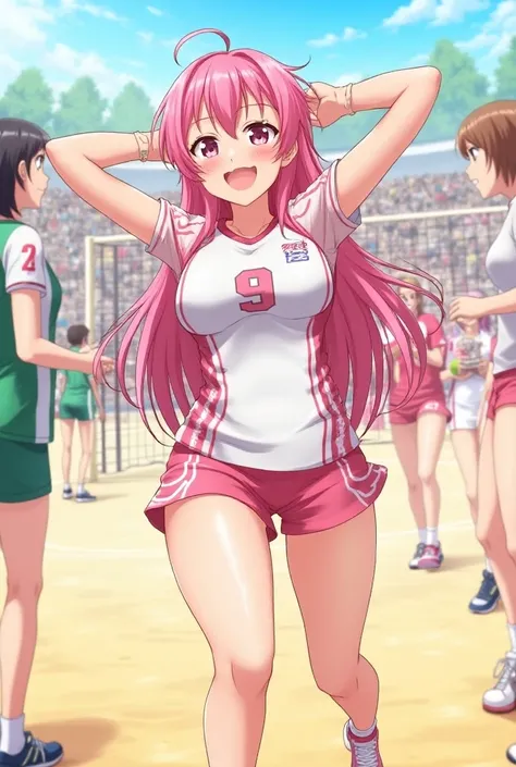 mitsuri kanroji, armpits, sweaty armpits, big breast, cute smile, volleyball clothes