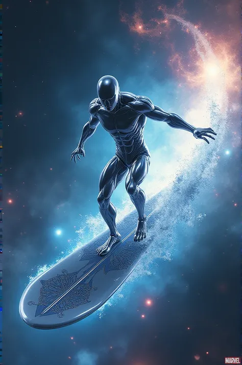 Silver surfer with Marcel Vomics logo