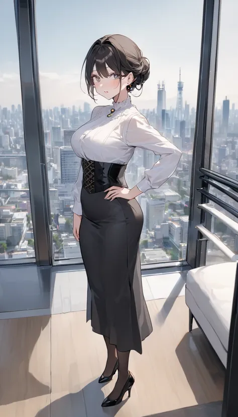 "office lady standing with full authority and unmatched beauty to be bent to her will, 3, height 163cm, business chic , victoria...