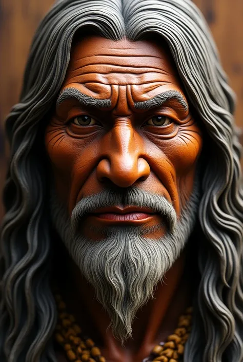 Wood graving the old Indian chief, painted with bright colors, highly detailed, 3D effect ultra-detailed intricate insanely full HD,, cgsociety contest winner, artstation quality, Intense gaze, expressive eyes, ultra-realistic, ultra detailed, photorealist...