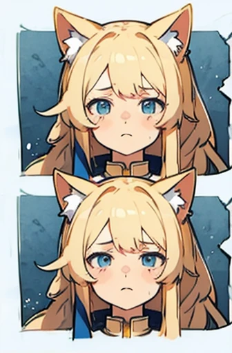 1girl. Long blond hair. Cat ears. Blue eyes. Faces. emotions pictures. 