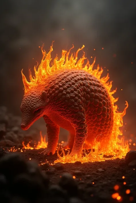 Make a fusion of Pangolin With Lava Glowing all Body with Lava and fire