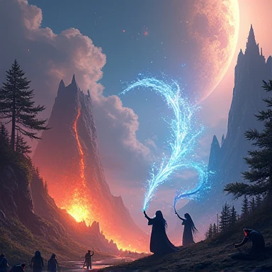 ((300 x 300)), small icon, planètes, volcans, falaises, forêt, dragons, elfes, humains, magie, guerriers, lumineux, ombres, feu, glace, éléments, lumineux, fantaisie, high-definition