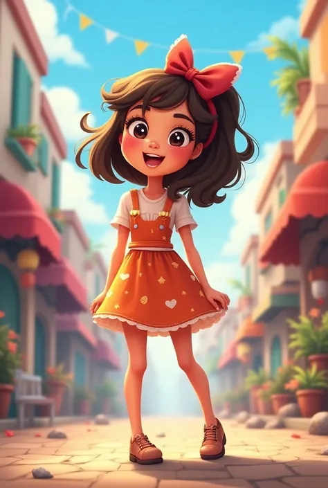 Ona cartoon girl in short 
dress
