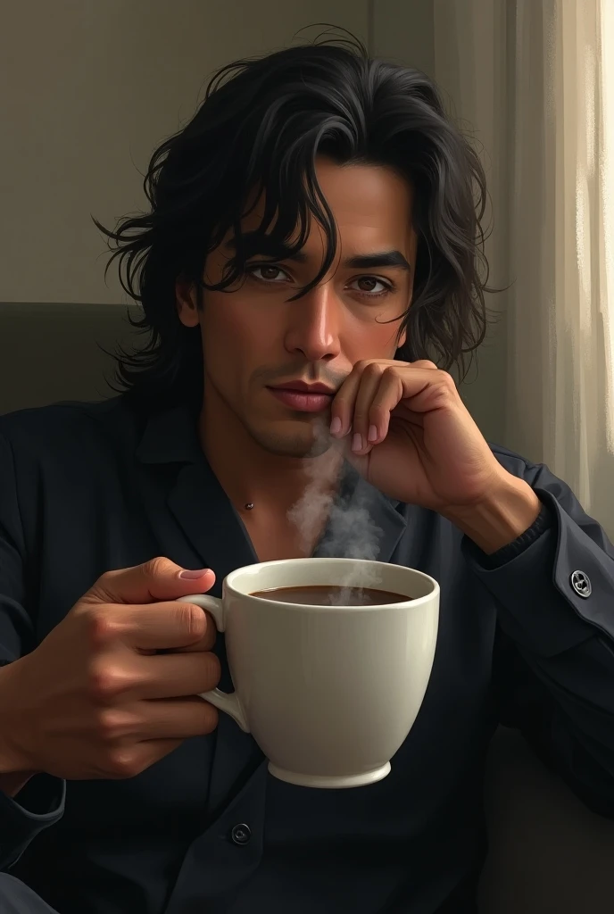 Singer Benito Antonio Martinez drinking a cup of coffee