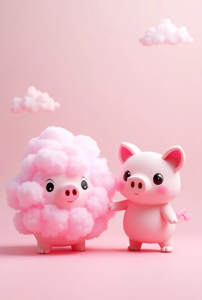 Cartoonic image of pink is a cotton candy, fluffy and sweet and a piggy that is cute from head to feet in 3d animation 