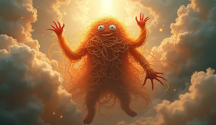 ultra realistic 8k professional photo, flying spaghetti Monster god, pastafarian 