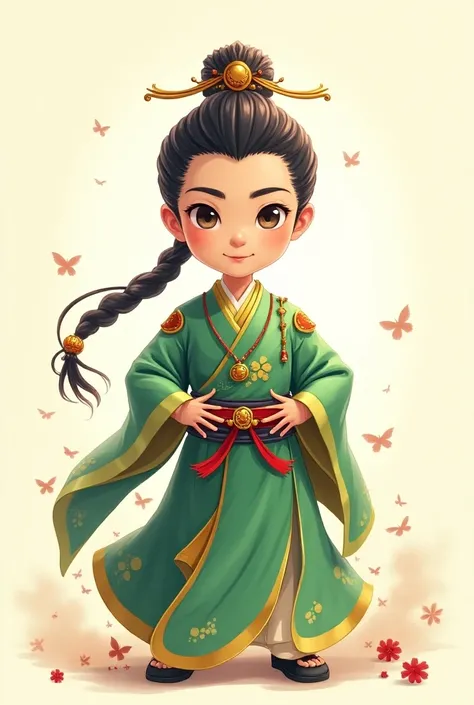 Three Kingdoms,cartoon Quan VũÁo choàng xanhRâu dàiMắt đẹpToàn thân,cartoon,only，ChineseChinese Style 