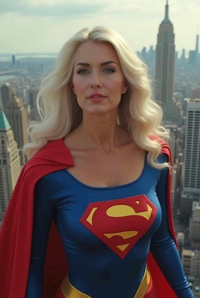 Supergirl 1984s; full body/ a strong and old  beautiful(((very beautiful old Supergirl confident, powerful tits; powerful, indestructible, attractive; 1.75 tall, 79+ kg, Long and white hair, big and firm chest; powerful tits- strong breasts))), middle-aged...