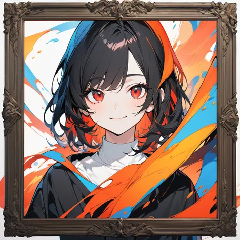 masterpiece:1.3,  anatomically correct:1.2, NFSW,  ultra-fine, High definition face:1.3,8k,2.5D, White background:1.3, Character portrait,  1 girl, Neutral, solo, 18 years old, cute, Medium Hair, Black Hair, The tips of the hair are red and black , Round f...