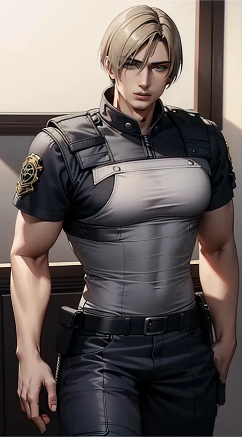 (highly detailed cg), ( best quality), (highly detailed cg), ( best quality), (leon s. kennedy), (overall view) swat clothing, b...