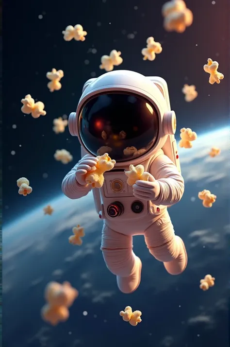 Astronaut with popcorn animated 3D image
