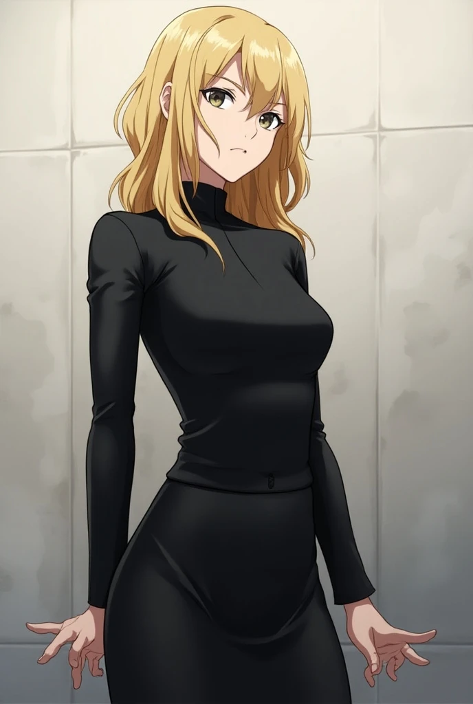 Yuki tsukumo from jujutsu kaizen wearing a black skirt and she is blonde 