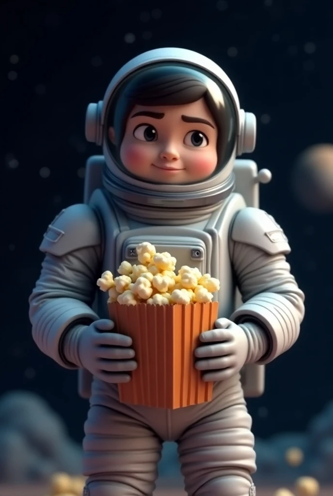 Astronaut with popcorn bag animated 3D image
