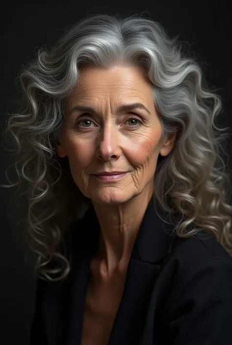 Woman with curly and gray hair 