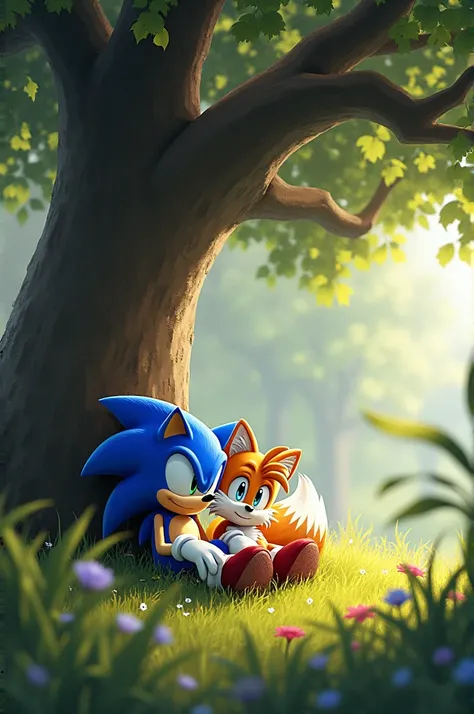 Realistic Sonic and Tails from under a tree 