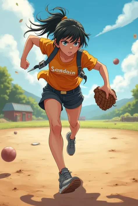  stealing bases,No hat,Stylish,Full speed,The girl who is moving fast ,Illustration, Face Desperate ,Anime Style, 1 Point Perspective, from an angle,Landscape,Bigger breasts,Raise your legs 