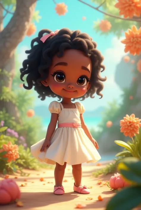  create a Disney style character , The features are : a black  approximately  with short braided hair and with a white dress and papete