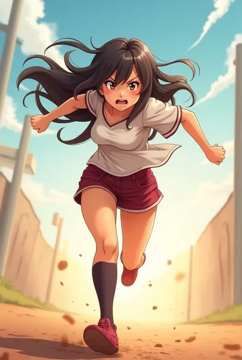  stealing bases,No hat,sexy,cute,Full speed,The girl who is moving fast ,Illustration, Face Desperate ,Anime Style, 1 Point Perspective,45 degree angle, side angle,Bigger breasts,Raise your legs ,Blur the background

