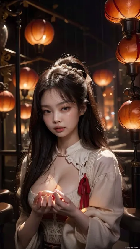 Jennie Kim,  good lighting , pretty eyes,  big breasts,  long black hair .