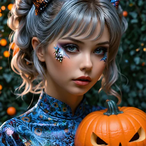 Costumed, （（Halloween））, anime, 1girl,,Illusion,  Art by Brandon Woelfel and (Alex Grey:1.07), Dreamlike art, high detail,  digital painting, Complex, 8k, ((Advanced Details)), Cinema Lighting, dramatic light, intense, Sharp focus,  best quality,  hyper-de...