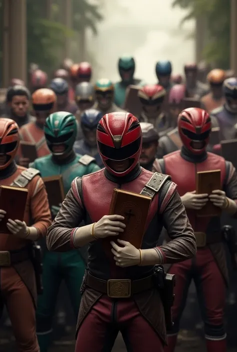 All Power Rangers from The Rescue with a Bible in Hand