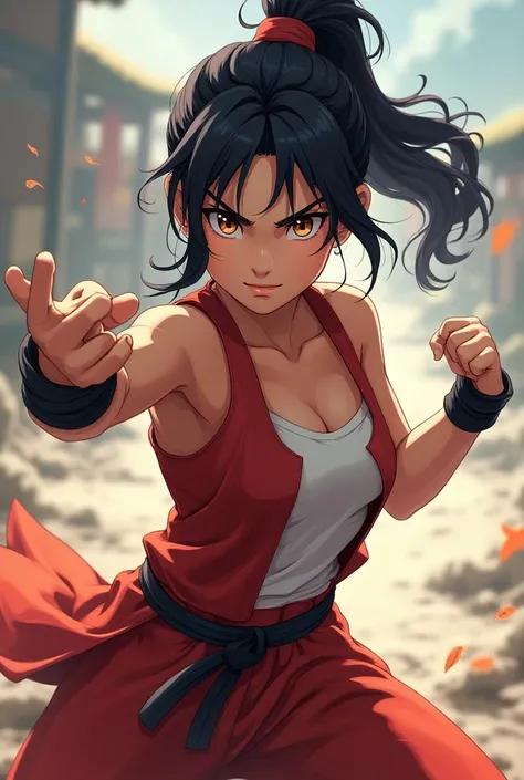 Anime girl, fighting stance, one hand reaching towards viewer, one hand ready to throw a punch, , different angle