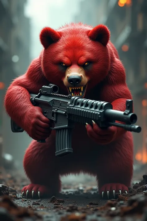 Little Red Blood Bear with machine gun 