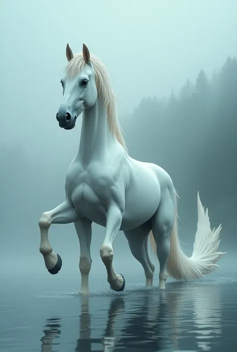 Quái vật to lớn,  with the forepart being a horse but the hind limb a fish tail. The coat of the Ceffyl DWR is snow-white 