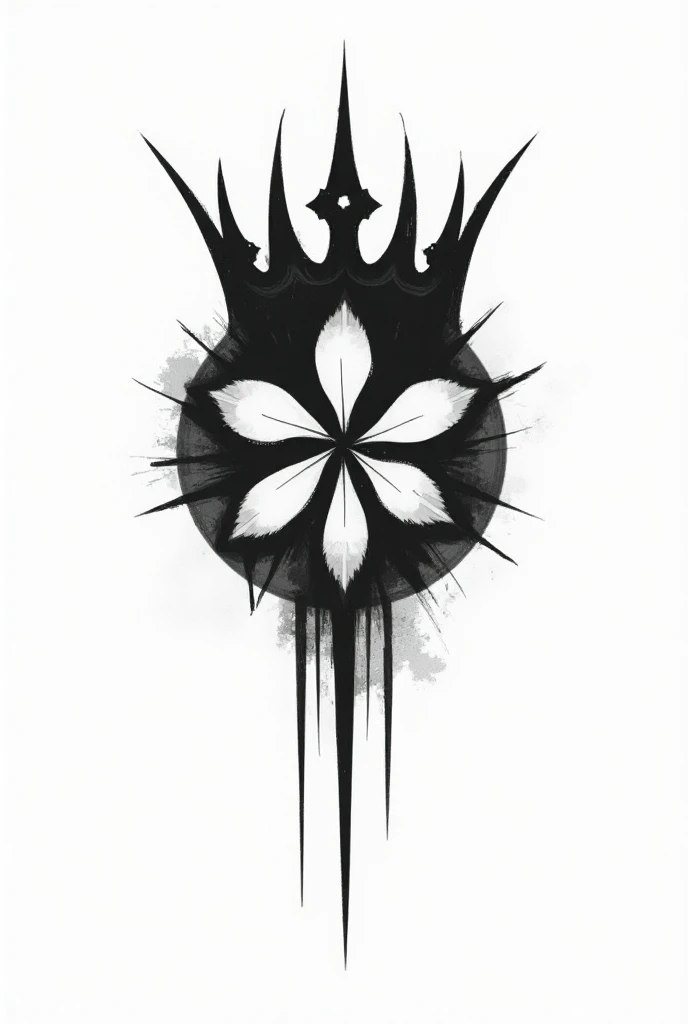 Abstract and graphic tattoo in black and white combining a crown and a clover. 