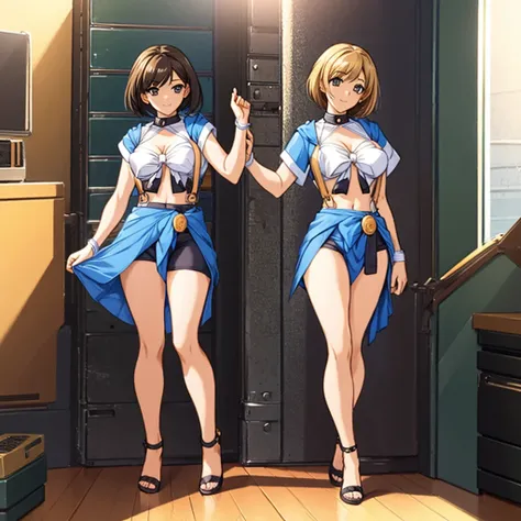 masterpiece,best quality,perfect anatomy,1girl,full body,top of head,big breasts,short hair,smile,