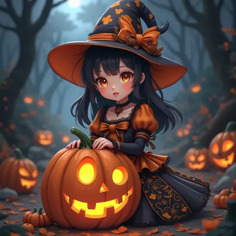  1 girl, Alone,  Jack-o-lantern、 Complex,  best quality, detailed background, Costumed, （（Halloween））, anime, 1girl,