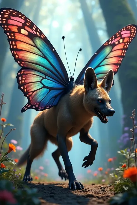 Create a perfect combination and hybrid animal, of hyena and butterfly, make perfect hybrid animal like monster