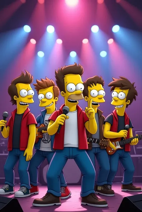 WITH NO SIMPSONS CHARACTERS SAME AGE ONE DIRECTION ( THE FIVE MEMBERS) IN SIMPSONS FORM IN CONCERT SAME HEIGHT