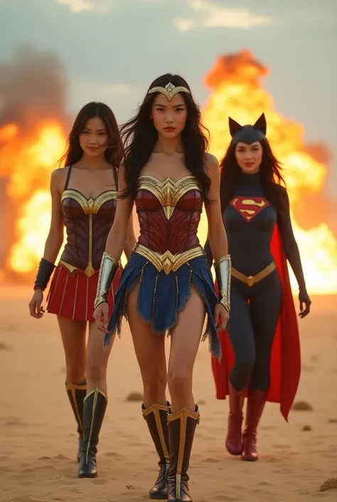 (Cute Japanese Wonder Woman in her 20s , Cute Japanese Catwoman in her 20s, Cute Japanese Supergirl in her 20s 、 facing the camera ,live-action )   Perfect Outfit for Wonder Woman 、 Perfect clothes for Catwoman    、((( Perfect costume for Supergirl   、S em...