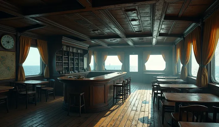 Show me the saloon of a ship without people