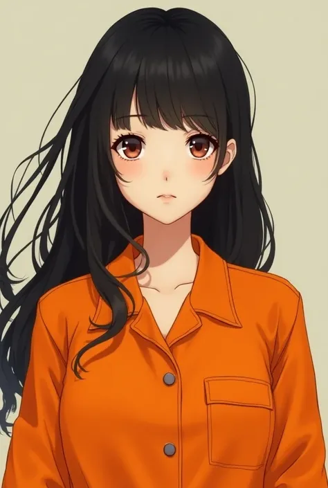 An anime beauty wearing an orange prison garb