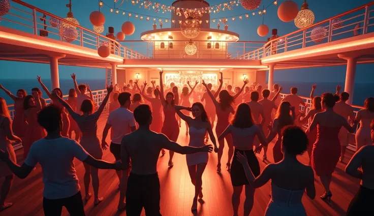 People dancing at party on board. 