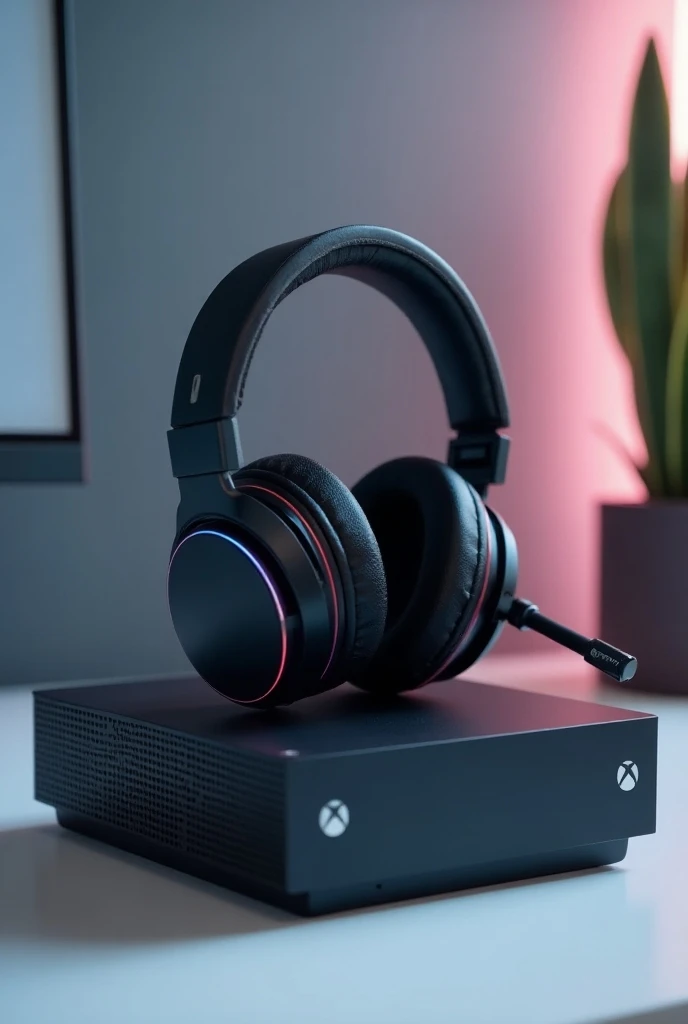 Gamer headset on top of Xbox S