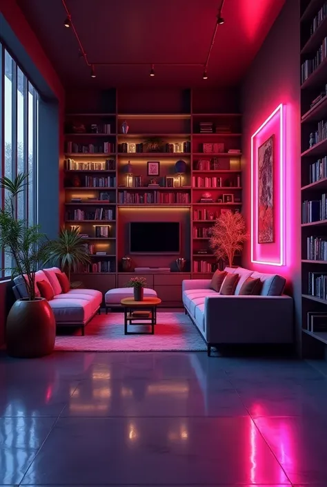 Modern Decor with library  and neon for  video 
background